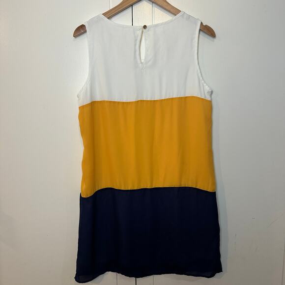 Modcloth Pink Owl Yellow Navy Blue White Colorblock Shift Dress Sleeveless L - Picture 3 of 8